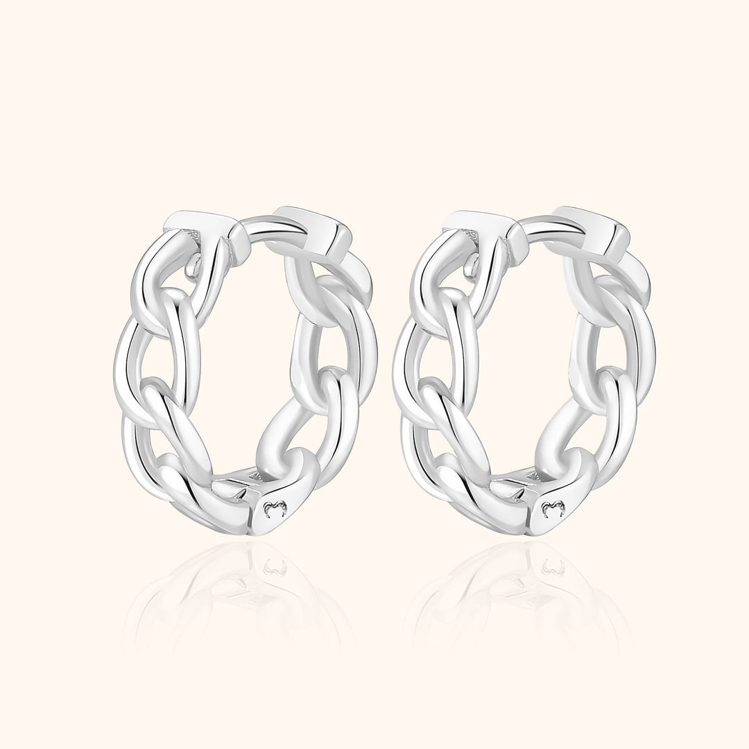 Delicate gold plated sterling silver chain link stud earrings for women. Modern, elegant jewelry, perfect gift.