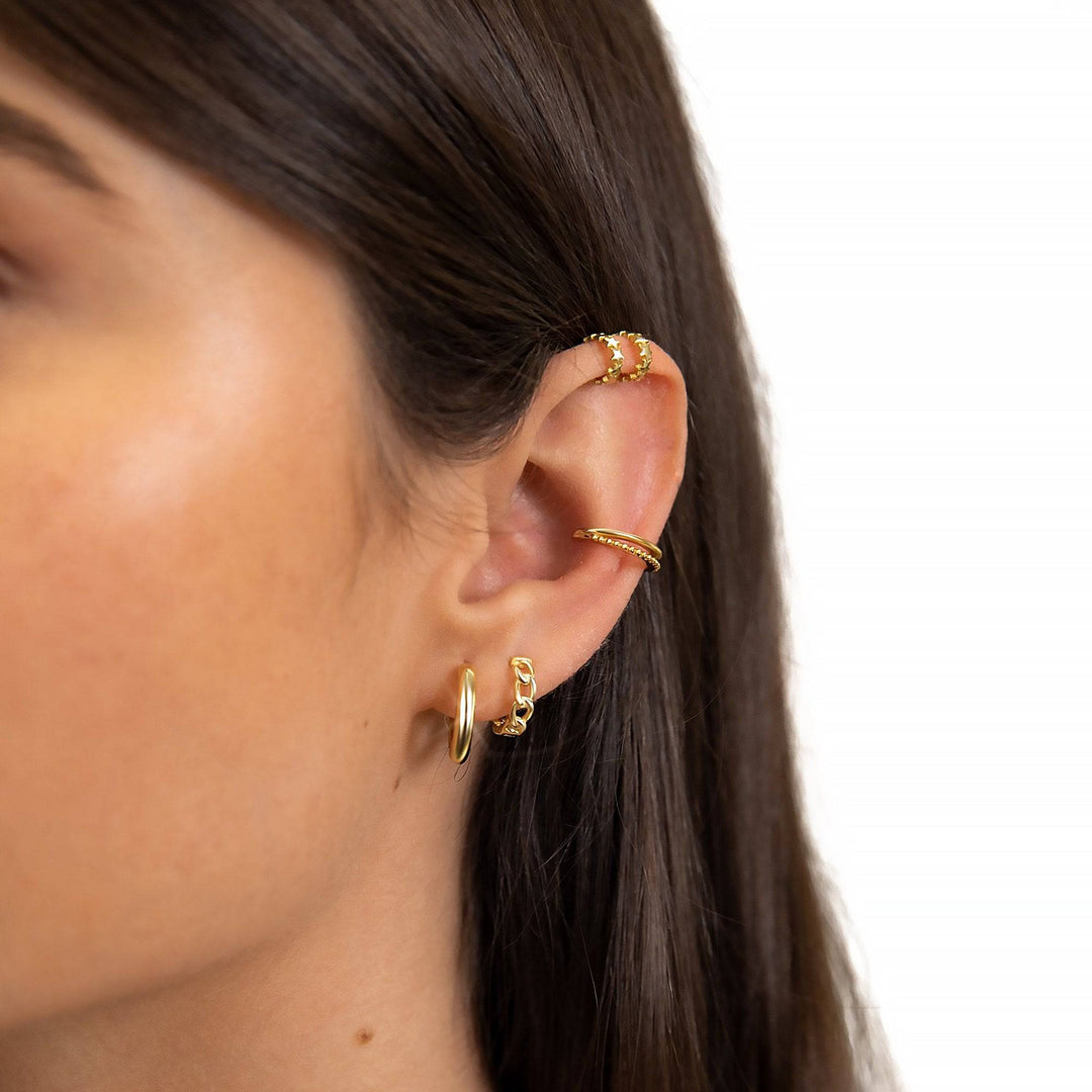 Sterling silver & gold plated chain link stud earrings for women. Stylish, delicate modern jewelry.