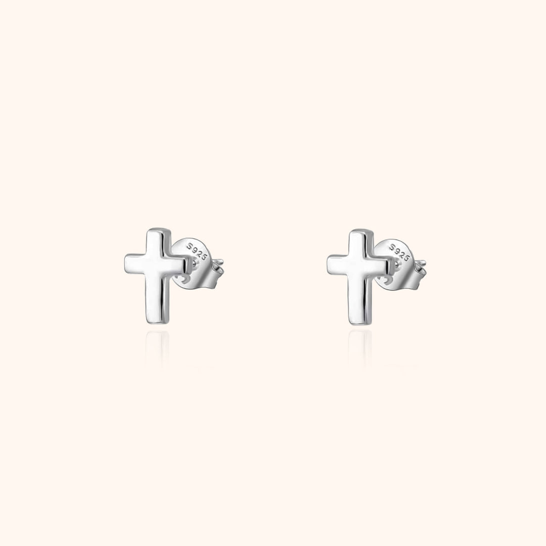 Delicate gold plated sterling silver cross stud earrings for women, perfect for everyday wear.