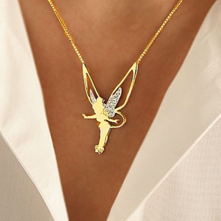 Delicate gold-plated & sterling silver Lucky Fairy Charm Necklace for women, enchanting whimsical design, perfect gift.