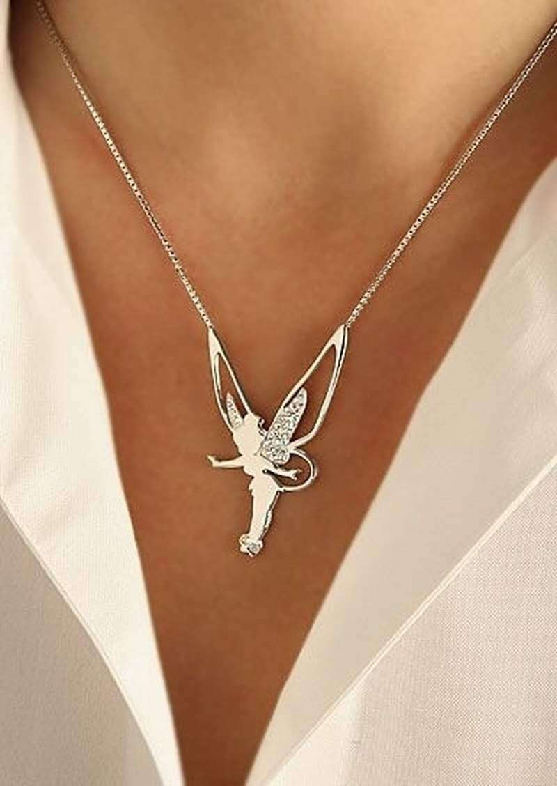 Enchanting sterling silver & gold-plated Lucky Fairy Charm Necklace for women, delicate whimsical jewelry.