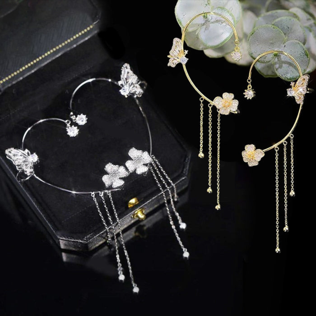 Elegant butterfly drop earrings in silver and gold, a versatile and delicate jewelry gift