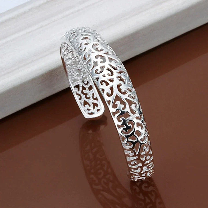Close-up of a delicate sterling silver bracelet, highlighting its elegant design and fine craftsmanship for women.