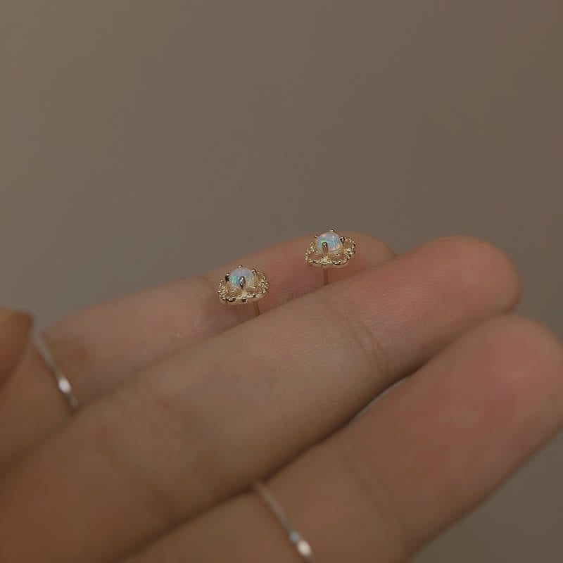 Iridescent vintage opal drop earrings for women, featuring stunning natural opals.