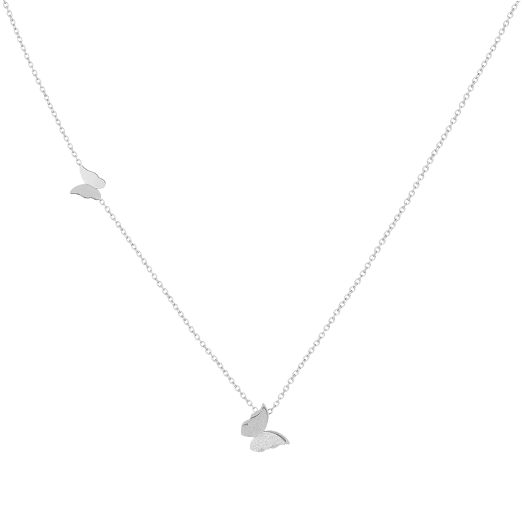 Delicate women's butterfly pendant necklace. Elegant gold or silver tone, perfect for spring fashion & gifts.
