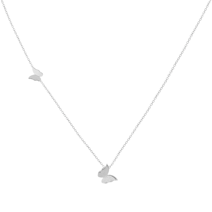 Delicate women's butterfly pendant necklace. Elegant gold or silver tone, perfect for spring fashion & gifts.