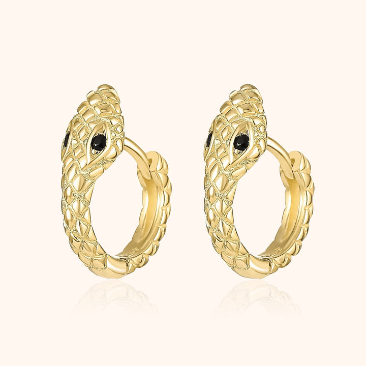 Delicate women's compact snake hoop earrings crafted from gold-plated sterling silver, perfect for unique animal jewelry.
