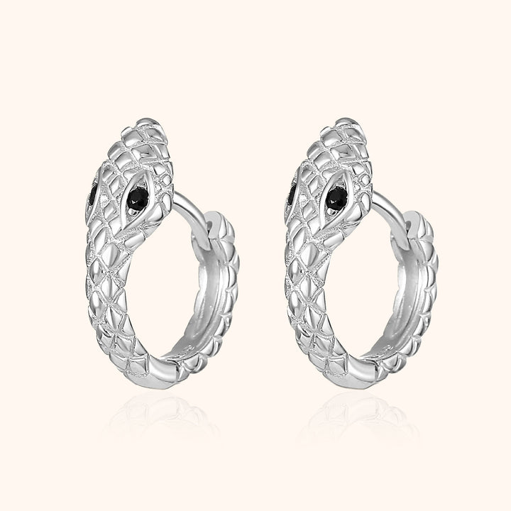 Women's compact snake hoop earrings, sterling silver with gold plating, offering a unique and delicate animal statement.