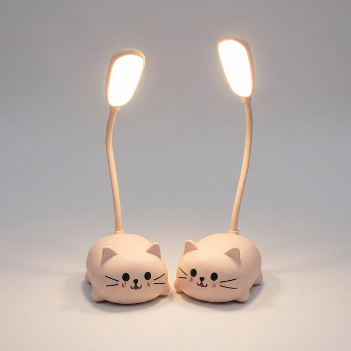 Compact Deskpurr cat desk lamp, USB powered LED table light, perfect as a portable study lamp.