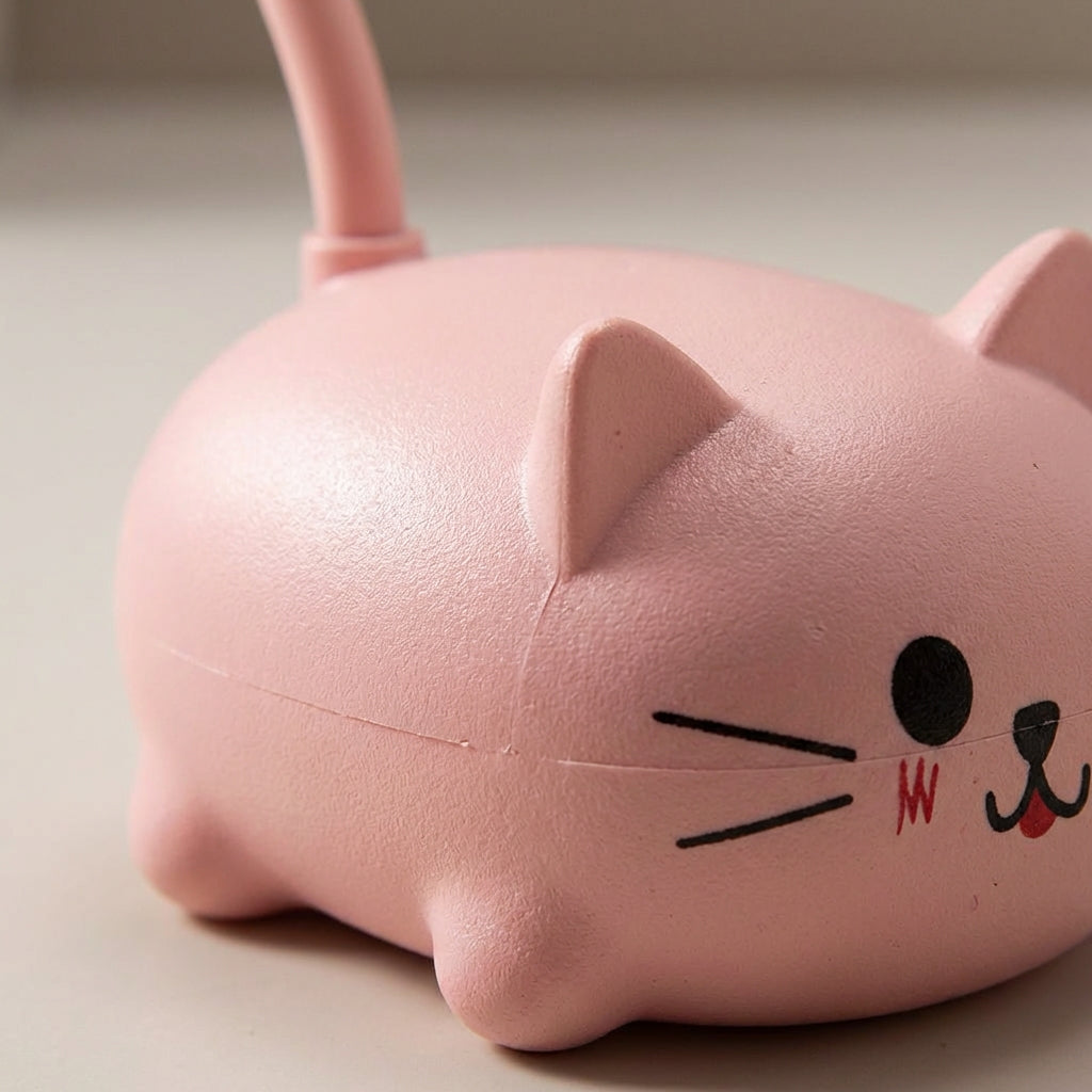 Adorable cat figure desklamp, Deskpurr LED table light with flexible neck, ideal office accessory.