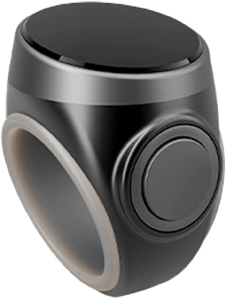 Digital prayer counter ring on a wooden surface, showing its compact size