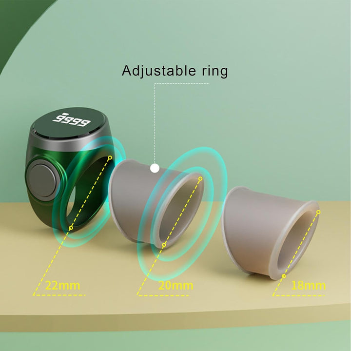 Hand holding two digital finger counter rings, highlighting the 1+1 FREE offer
