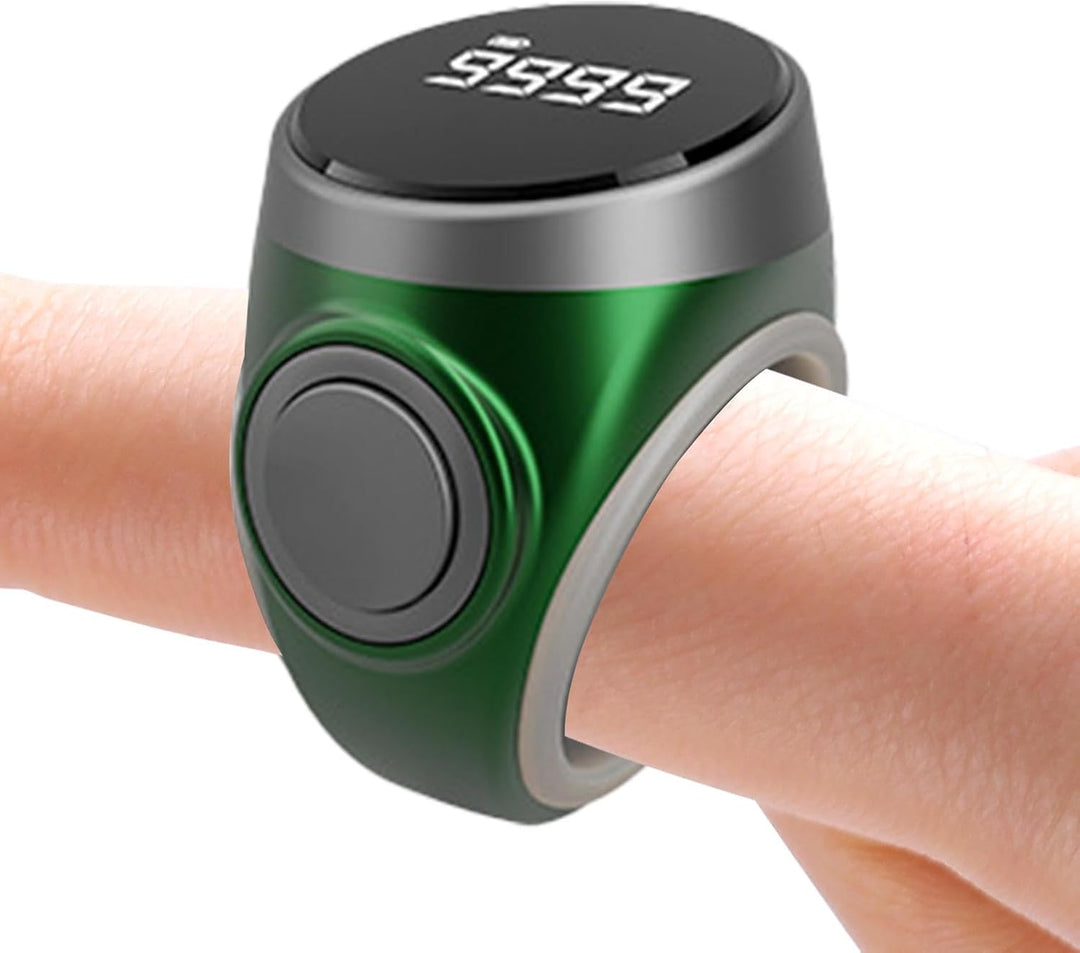 Digital finger counter ring against a clean white background, detailed view