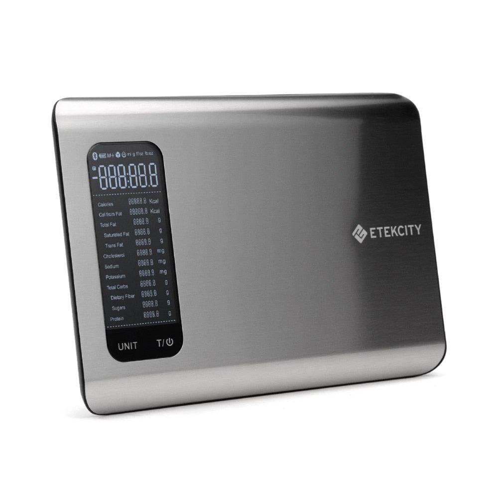 Sleek stainless steel digital food scale for accurate kitchen measurements in baking & cooking.
