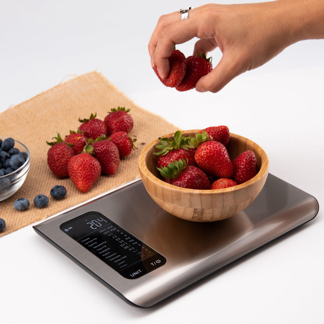 Versatile digital precision scale for kitchen, baking, cooking, and nutritional food measurements.