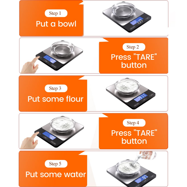 Modern digital food scale for home kitchen, featuring a stainless steel top for precise measurement.