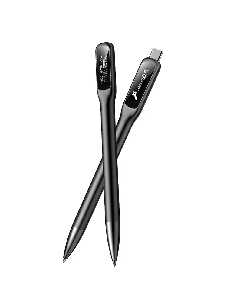 Digital voice recorder pen with OLED screen, ideal for discreet audio recording and note-taking.