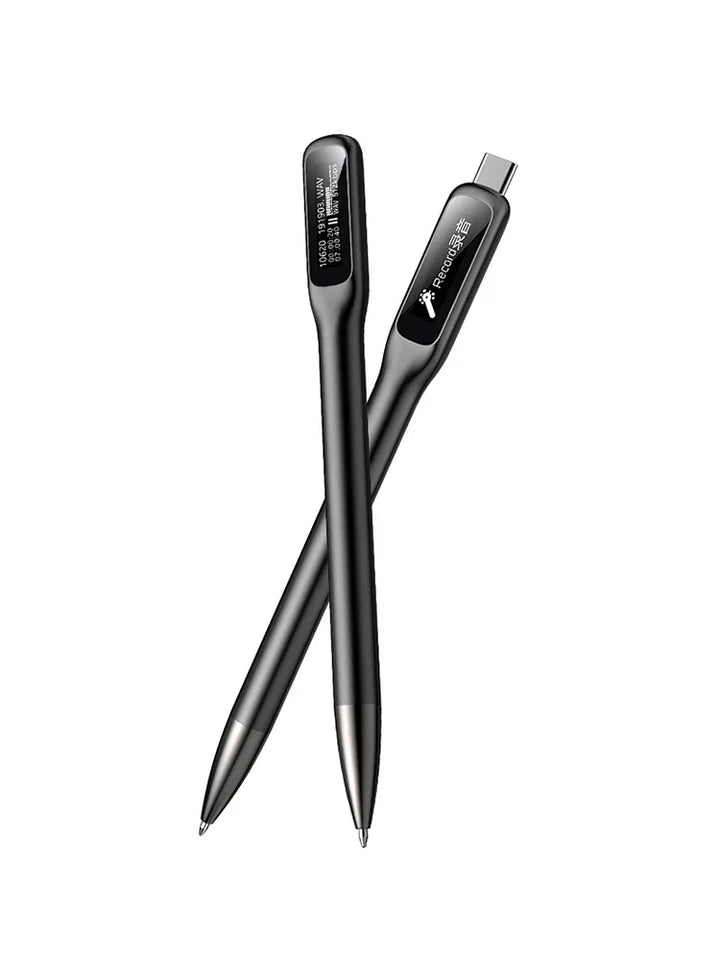 Digital voice recorder pen with OLED screen, ideal for discreet audio recording and note-taking.
