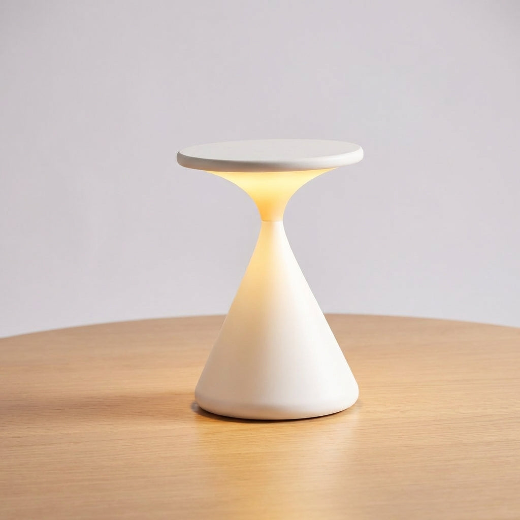 Portable rechargeable hourglass LED lamp, dimmable warm light, stylish tabletop decor