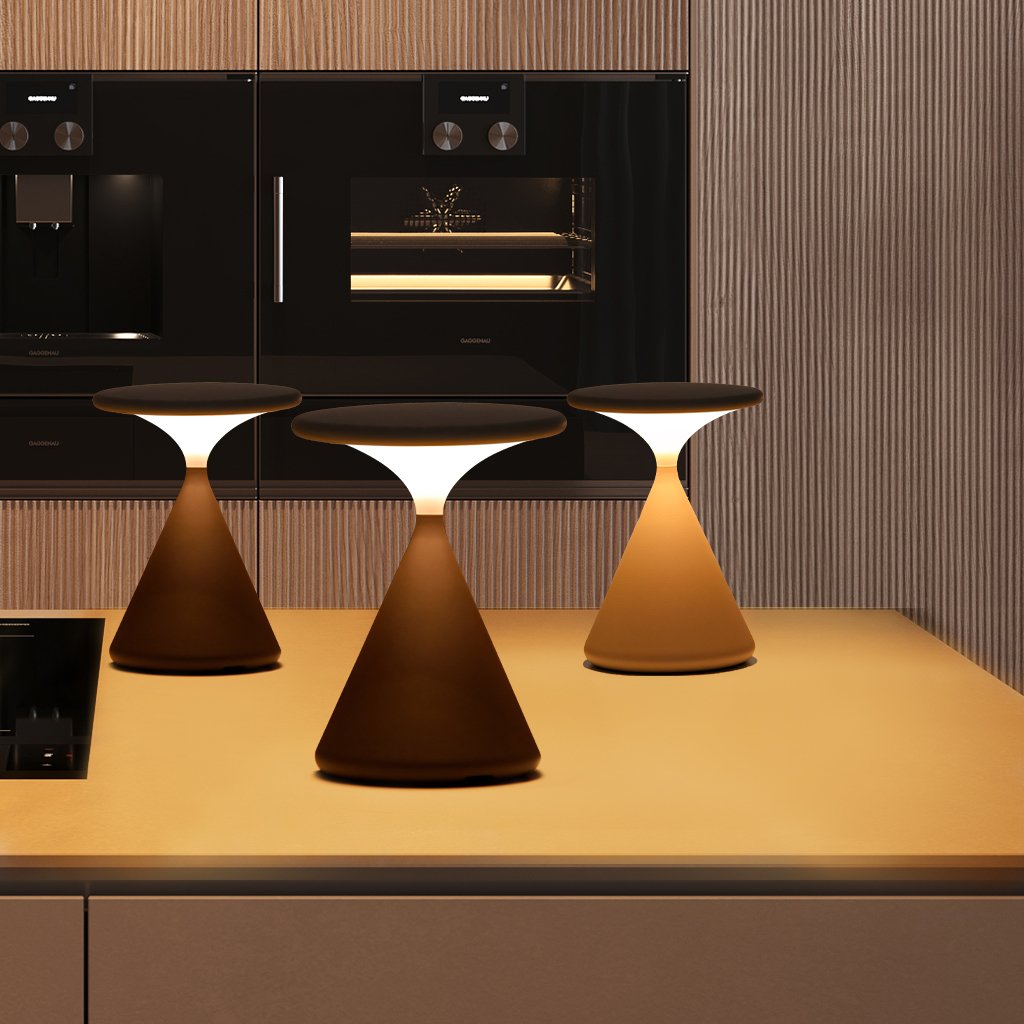 Modern cordless hourglass lamp with dimmable warm LED, elegant and functional, Lumhour