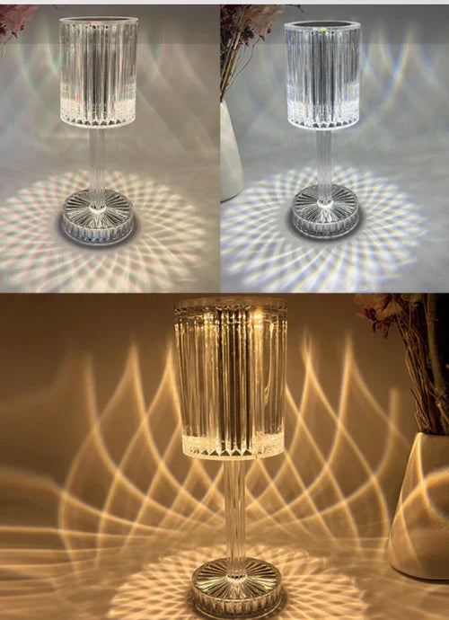 Dimmable crystal table lamp, modern aesthetic, LED ambient light. Seraphine home decor for bedroom.