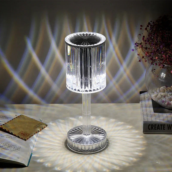 Elegant crystal table lamp with dimmable LED, modern design, touch control. Perfect for living room.