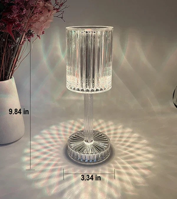 Dimmable modern crystal table lamp, touch control. Seraphine LED decorative lighting for elegant home decor.