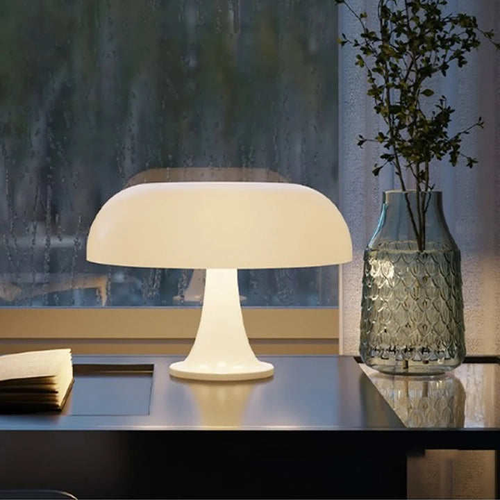 Modern Mushroom Table Lamp with Dimmable LED. Ideal desk light, bedside lamp, or home office accent. Aesthetic design.