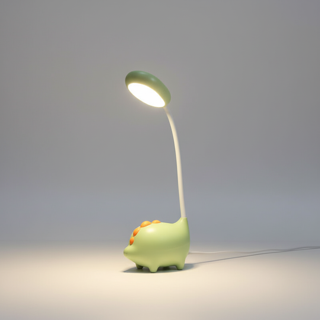 Childrens dino LED table lamp, touch control, eye-friendly, rechargeable, perfect night light.