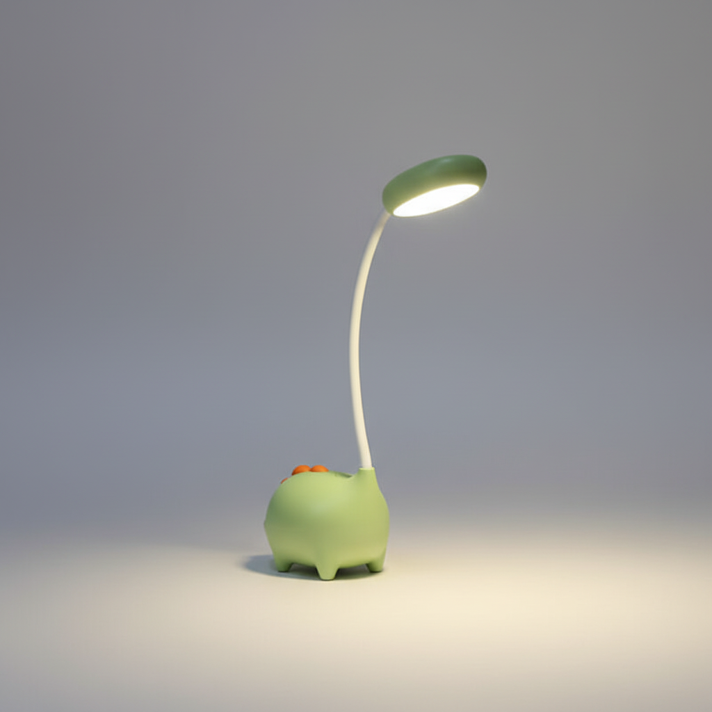 Rechargeable childrens LED table lamp, dinosaur design, touch control, gentle on eyes.