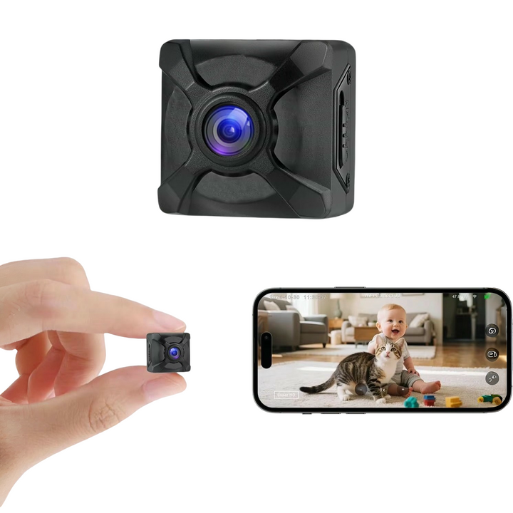Discreet mini 4K wireless security camera with motion detection for home surveillance & hidden monitoring.
