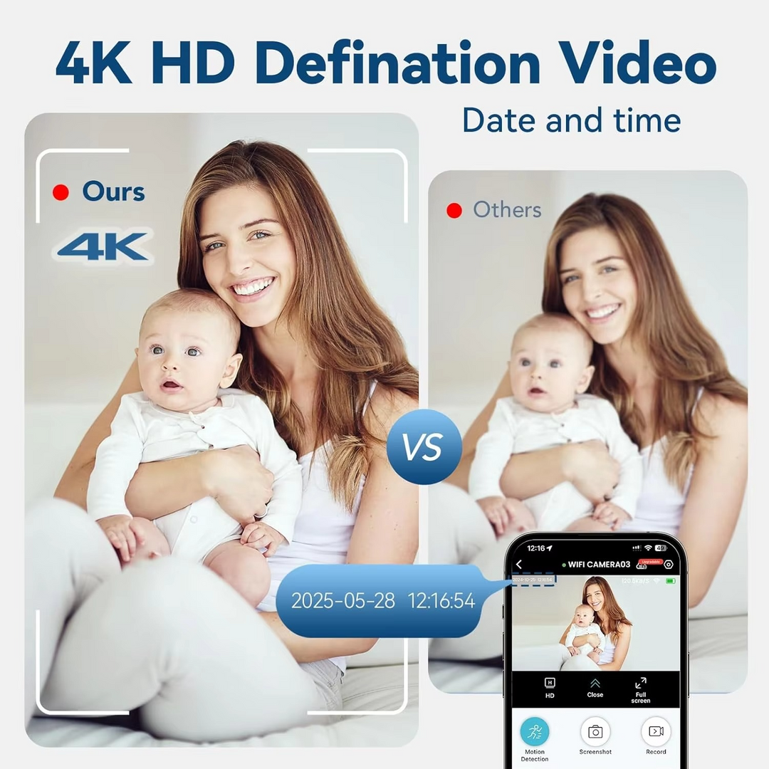 Ultra-small 4K wireless hidden camera for discreet home security and surveillance; long battery life.