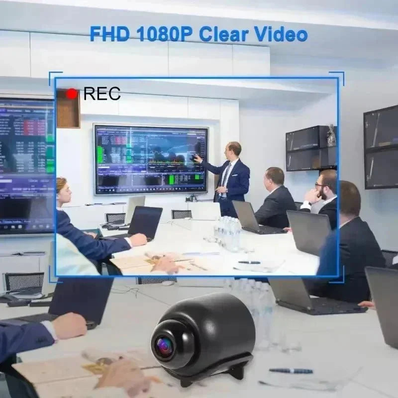 Compact wireless spy camera with enhanced night vision for discreet HD surveillance.