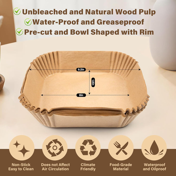 Non-stick parchment paper liners for air fryers, ensuring mess-free cooking