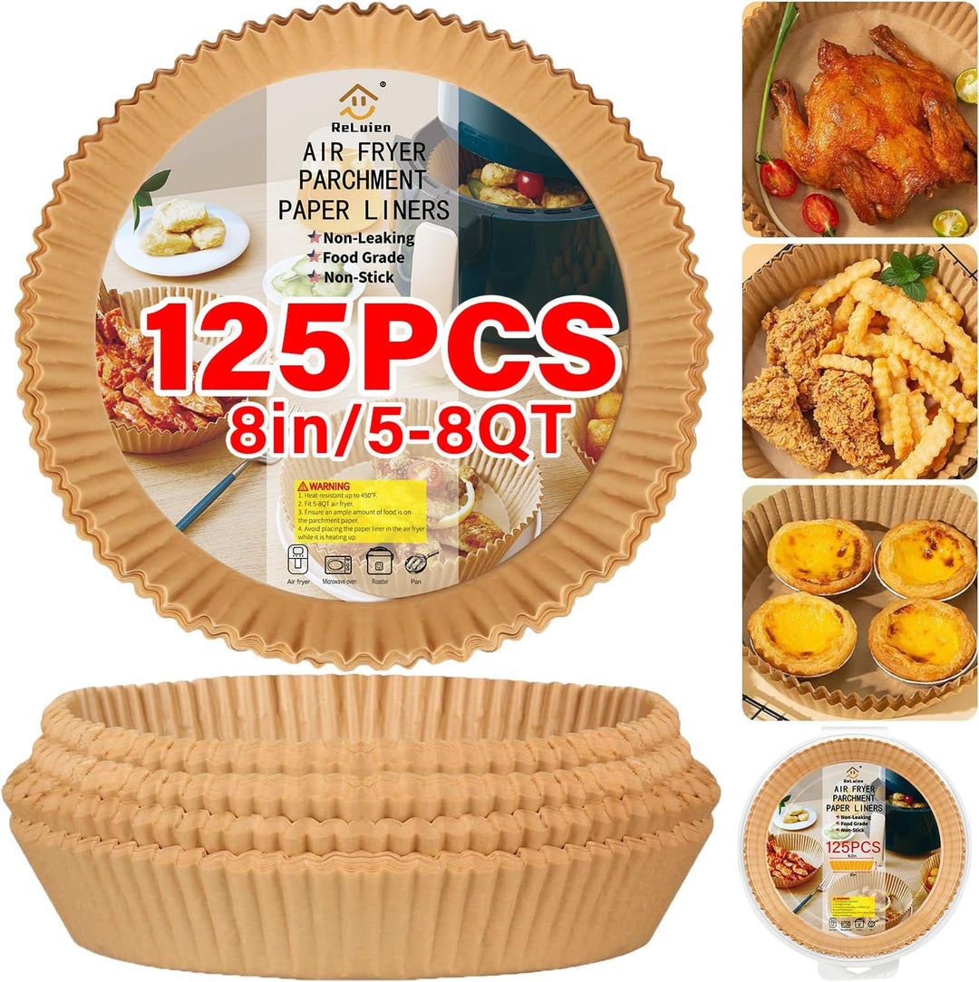Stack of disposable air fryer basket liners, ready for use, cooking tools