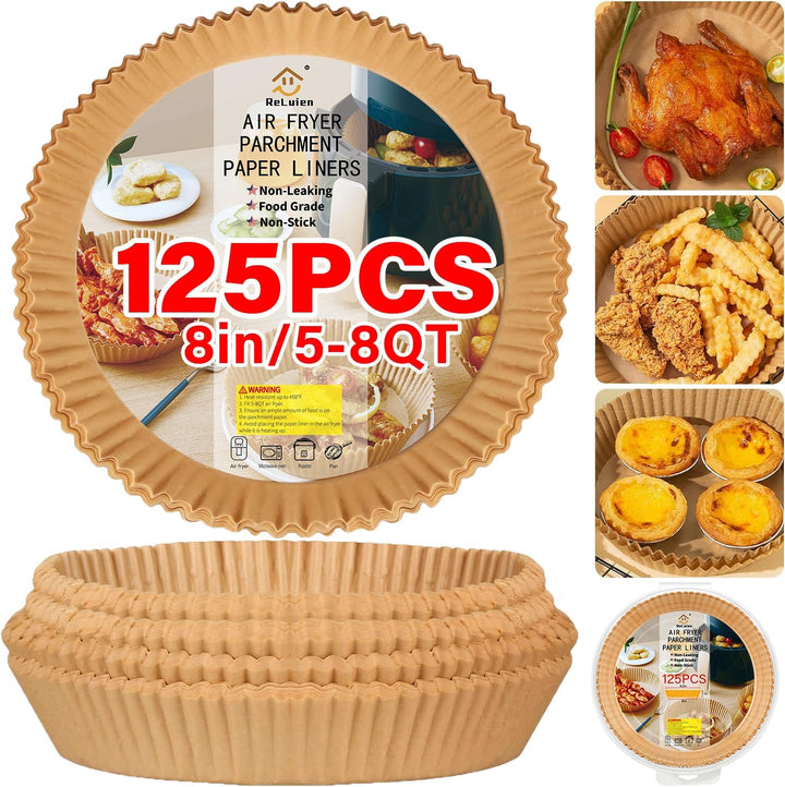 Stack of disposable air fryer basket liners, ready for use, cooking tools