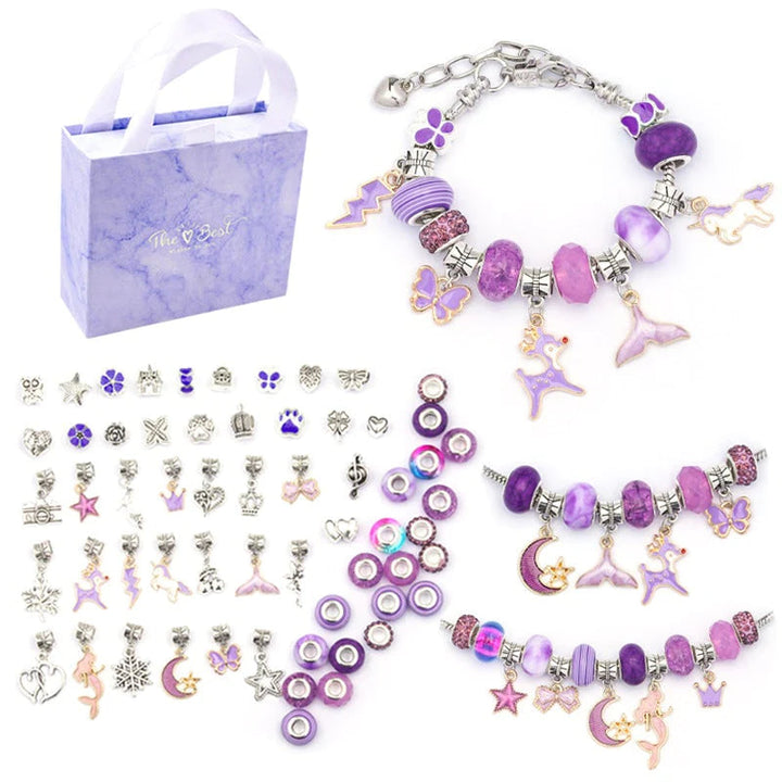 Kids' crafts: a DIY bracelet kit with instructions, colorful beads, and elastic bands for easy assembly