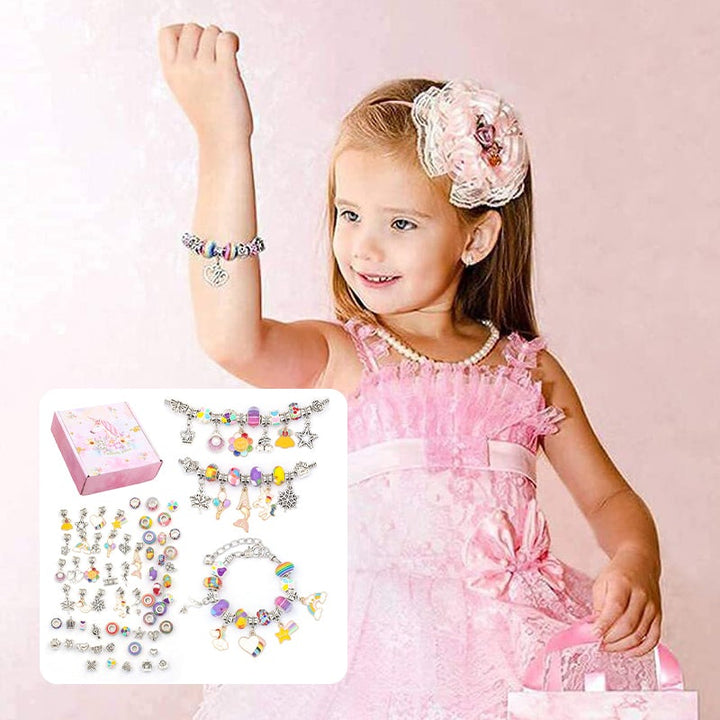 SparkleBands DIY bracelet kit showing various beads, string, & instructions for creative homemade jewelry