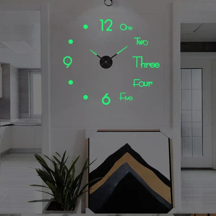 Large-scale DIY wall clock, modern and luminous, easy to install for a custom look.