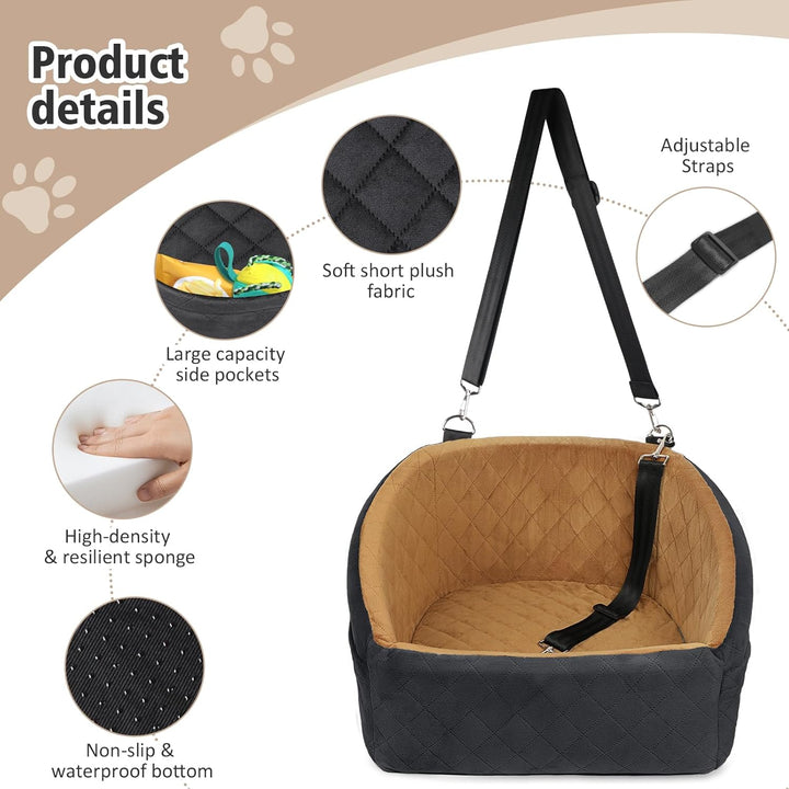 Luxury pet car seat organizer with seat belt and ample storage for dog supplies