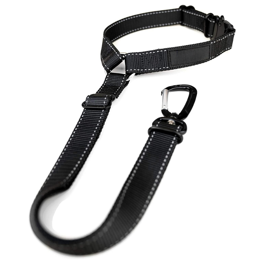 Universal pet safety seatbelt for cars, keeping dogs secure during vehicle journeys, easy install.