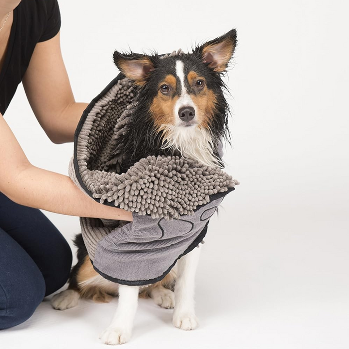 Dog microfiber drying towel, quick-dry & ultra-absorbent for pet care after bath time.