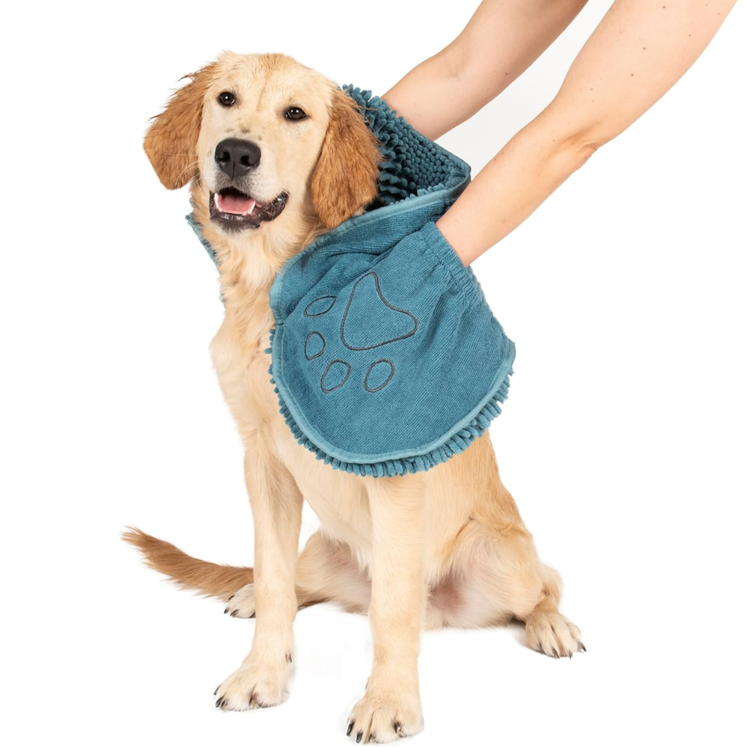 Super soft microfiber dog towel, highly absorbent for fast drying pets, essential pet accessory.