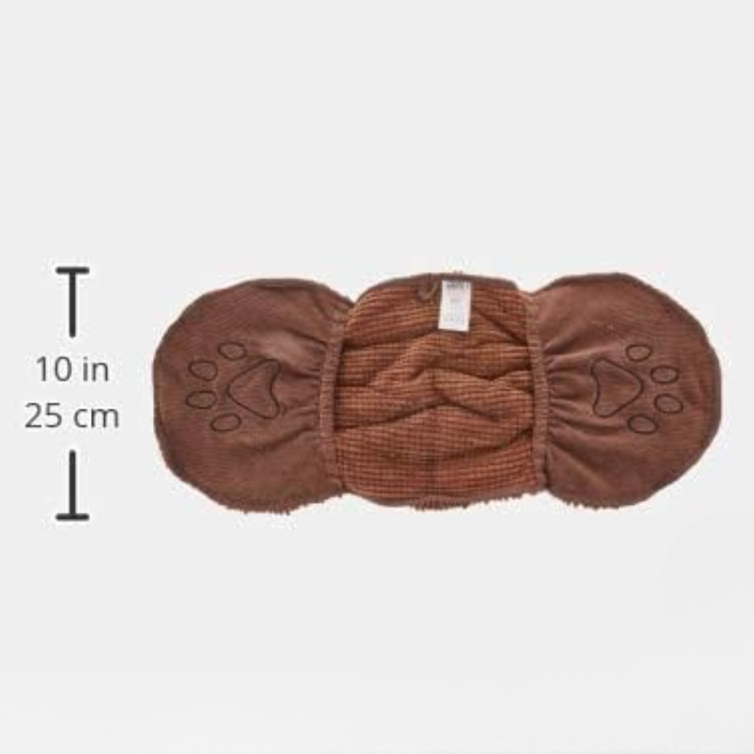 Puppy wrapped in a soft microfiber drying towel, emphasizing pet comfort and quick-dry features.