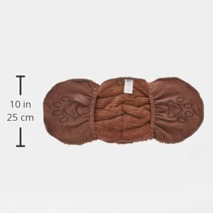 Puppy wrapped in a soft microfiber drying towel, emphasizing pet comfort and quick-dry features.