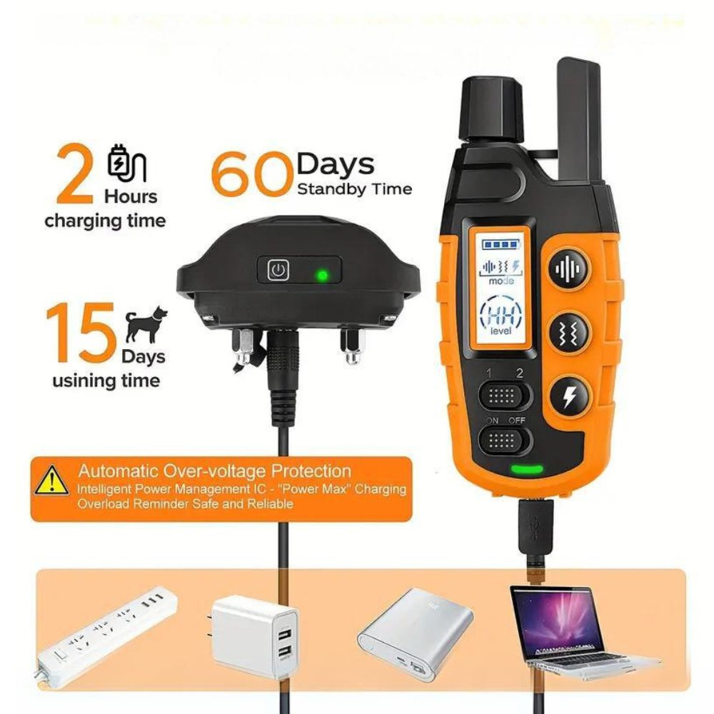 Waterproof & rechargeable dog training collar, durable e-collar for all weather pet obedience.