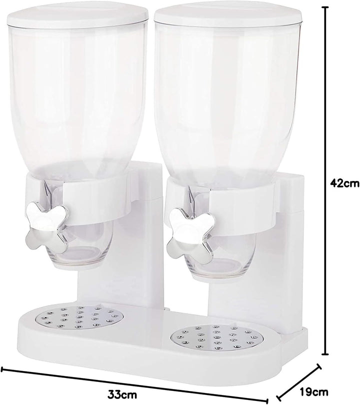 Clear acrylic double cereal dispenser for kitchen organization and pantry storage