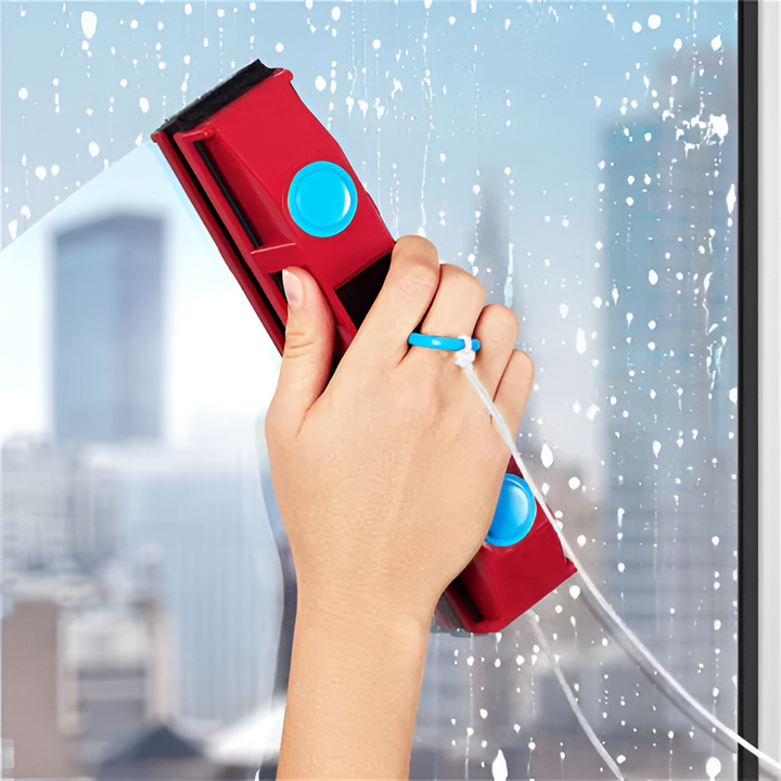 Double-sided magnetic window cleaner for easy, streak-free glass cleaning. Efficient household cleaning tool.