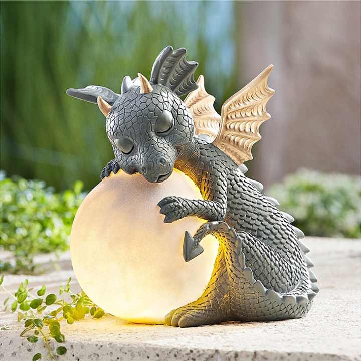Sculptural dragon LED desk lamp. Fantasy accent light, mythical creature decor for any home.