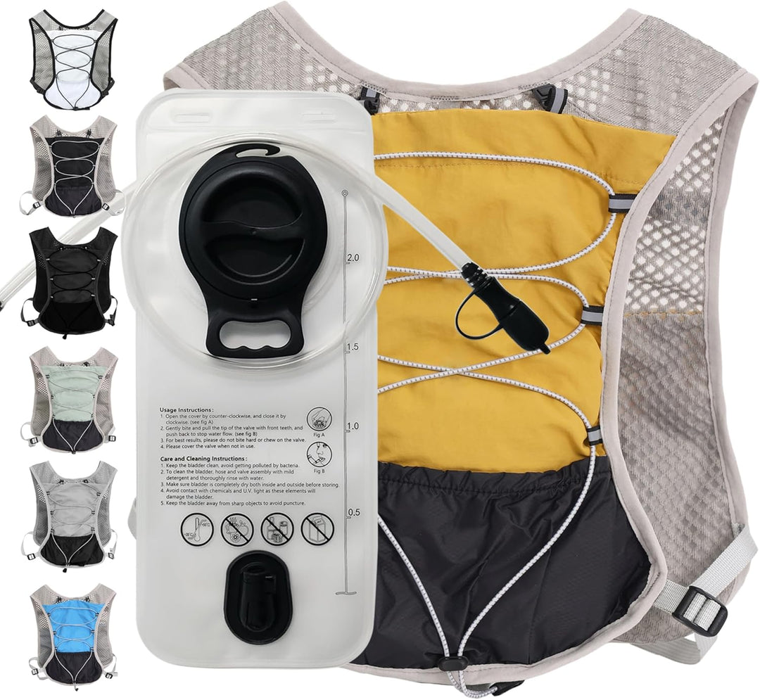 Overhead shot of Dravien hydration vest laid flat, highlighting its compact and lightweight build